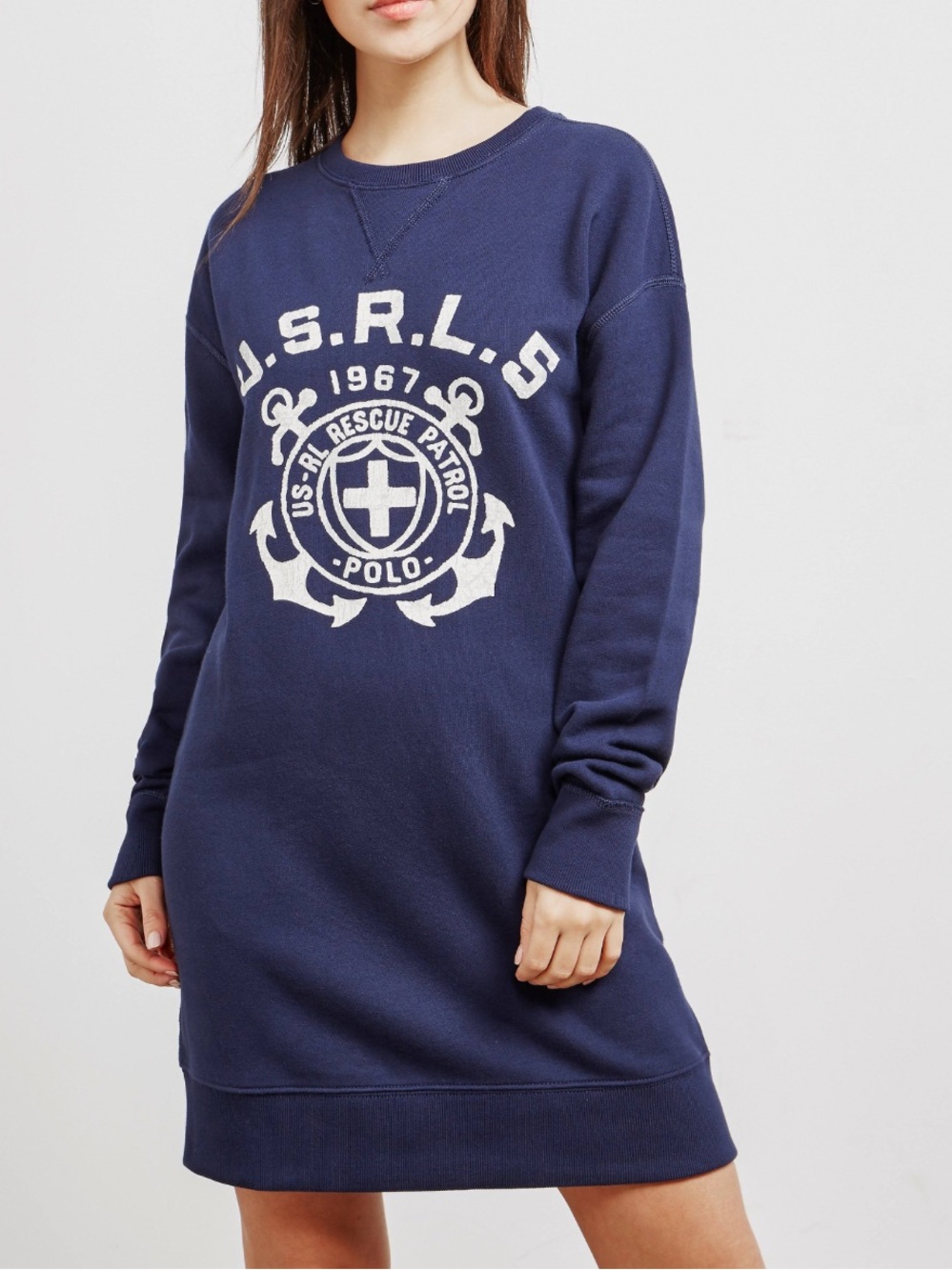 Polo Ralph Lauren USRL Rescue Patrol Sweatshirt Dress Navy Large Cozy Coastal
